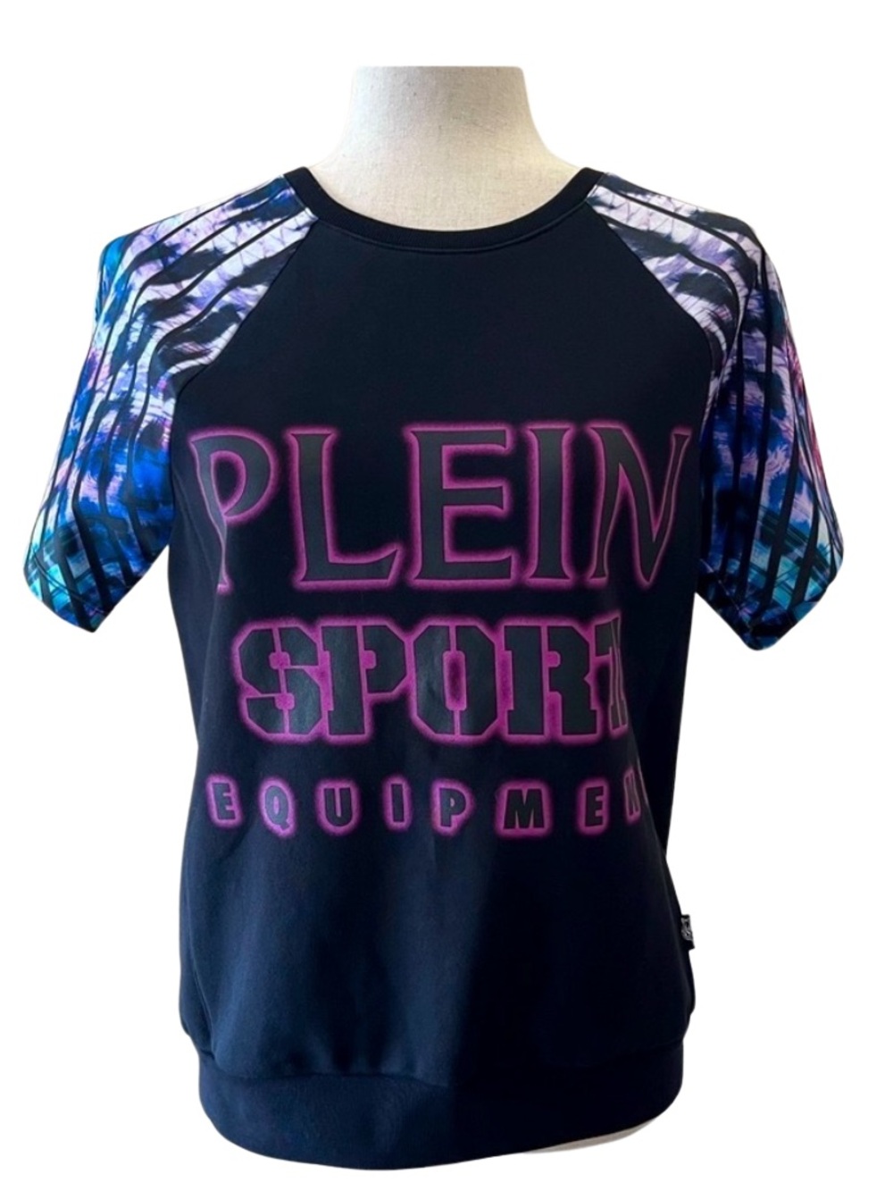 Philipp Plein Sport Women’s Graphic Short Sleeve Top Black Multicolor NWT